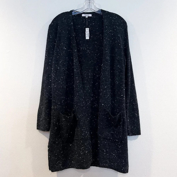 Madewell Wool Blend Black Confetti Knit Classic Open Cardigan Sweater XS NWT - Picture 2 of 7